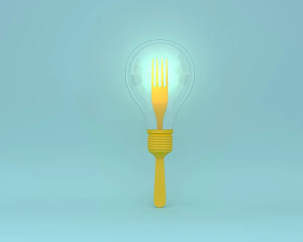 Kreativ idé layout gjord av gafflar med gula glödlampor glowi — Stockfoto