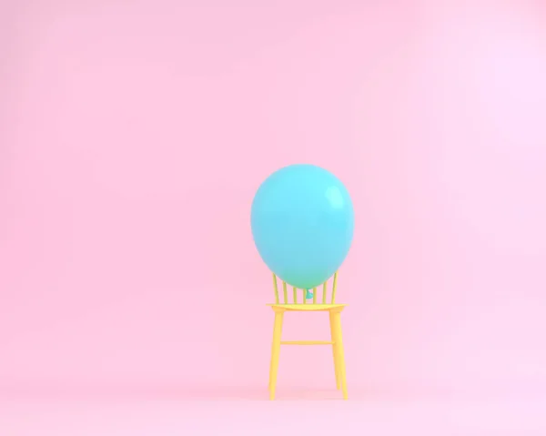 Globo azul pastel con silla amarilla sobre fondo de color rosa . —  Fotos de Stock