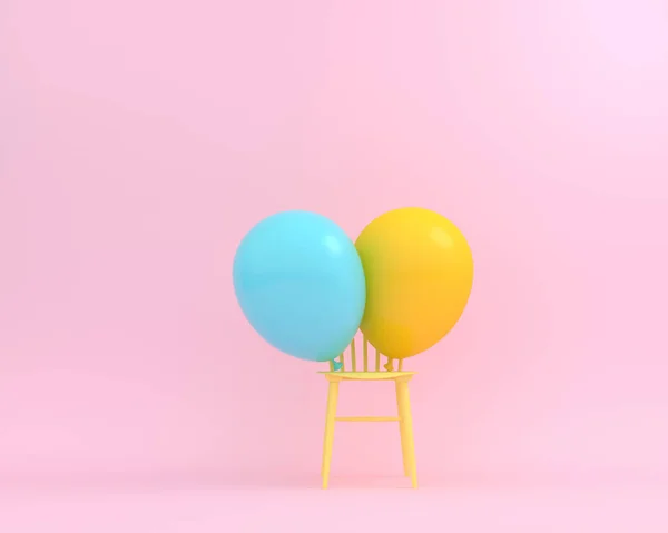 Globos pastel azul y amarillo con silla amarilla en color rosa —  Fotos de Stock