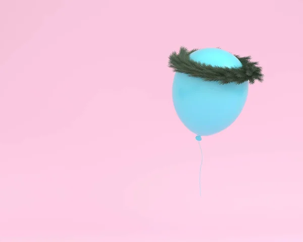 Blå ballong flyter med växter krona på rosa färg bakgrund — Stockfoto