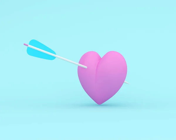 Corazón Rosa Con Flecha Sobre Fondo Pastel Azul Concepto Mínimo — Foto de Stock