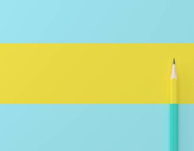 Sarı kalem kontrast mavi pastel arka plan yapılmış yaratıcı fikir düzeni. Üst görünüme göre kopyalama alanı ile minimal şablon