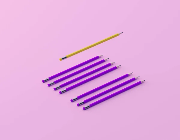 Different Yellow Pencil Pink Pencil Pink Pastel Background Minimal Creative — Stock Photo, Image
