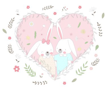 Sevimli yavru tavşan karakteri çizgi film el çizimi tarzı.