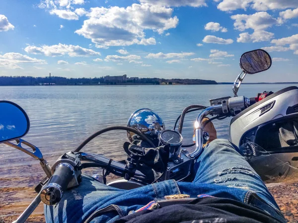 Ausflug Auf Dem Motorrad Der See — Stockfoto