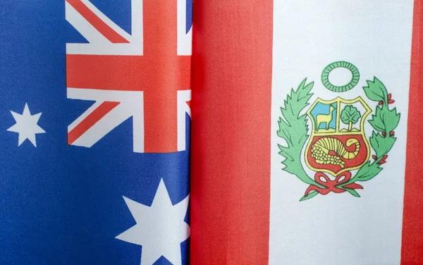 Bandiere Nazionali Australia Perù Primo Piano — Foto Stock