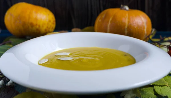 Pumpkin Soup White Plate — Stock Photo, Image