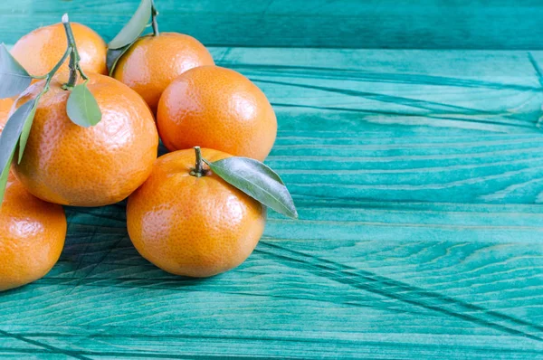 Tangerines Avec Feuilles Gros Plan Espace Copie — Photo
