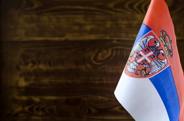 Fragmento Bandera Serbia Primer Plano Para Fondo Borroso —  Fotos de Stock