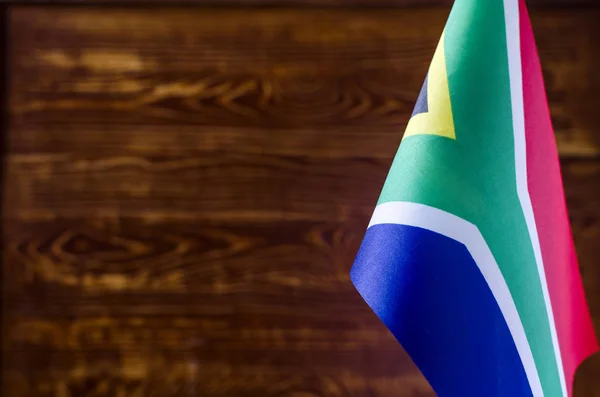 Fragmento Bandera Sudáfrica Primer Plano Para Fondo Borroso —  Fotos de Stock