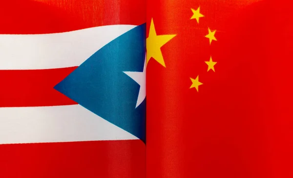 Fragmentos Las Banderas Nacionales Puerto Rico China Acercan —  Fotos de Stock