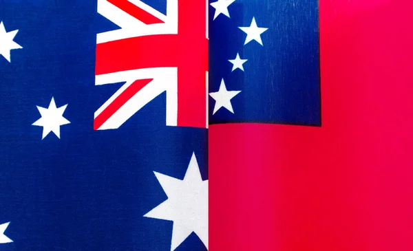 澳大利亚和萨摩亚国旗碎片的近照 — 图库照片