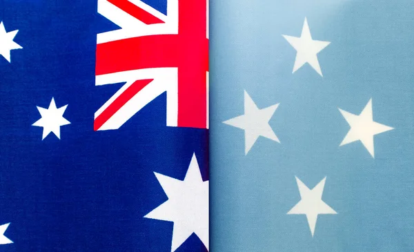 澳大利亚国旗碎片和密克罗尼西亚联邦联邦国旗碎片的特写 — 图库照片