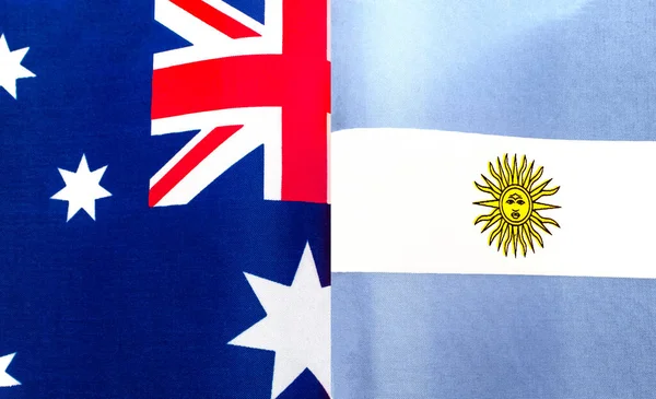 Fragmentos Las Banderas Nacionales Australia Argentina Acercan — Foto de Stock