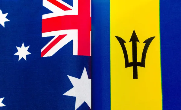 Avustralya Barbados Ulusal Bayraklarının Parçaları Kapanıyor — Stok fotoğraf