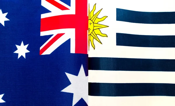 Fragmentos Las Banderas Nacionales Australia Uruguay Acercan —  Fotos de Stock