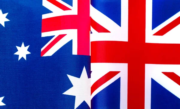 澳大利亚和英国国旗的碎片进行了近距离调查 — 图库照片