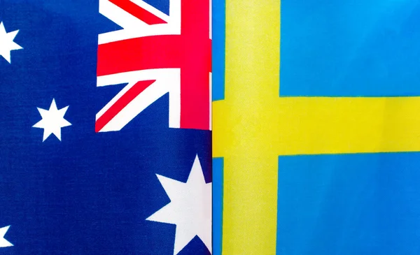 Fragmenty Národních Vlajek Austrálie Švédska Close — Stock fotografie