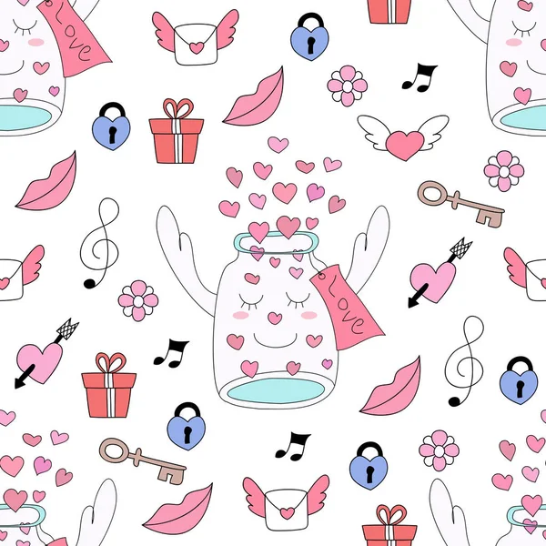 Dikişsiz desen sevimli sevgililer karikatür el çizilmiş style.vector ve illüstrasyon