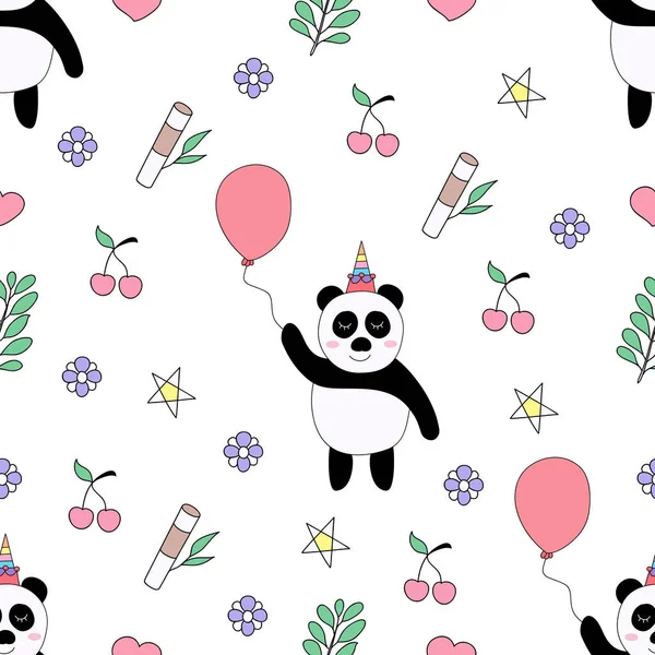 Dikişsiz desen sevimli panda karikatür el çizilmiş style.vector ve illüstrasyon