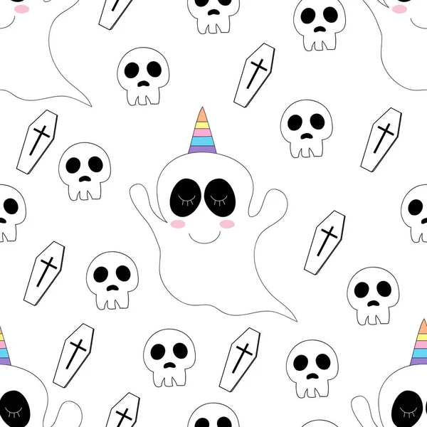 Seamless Pattern Cute Halloween Cartoon Hand Drawn Style Vector Illustration — Stock Vector