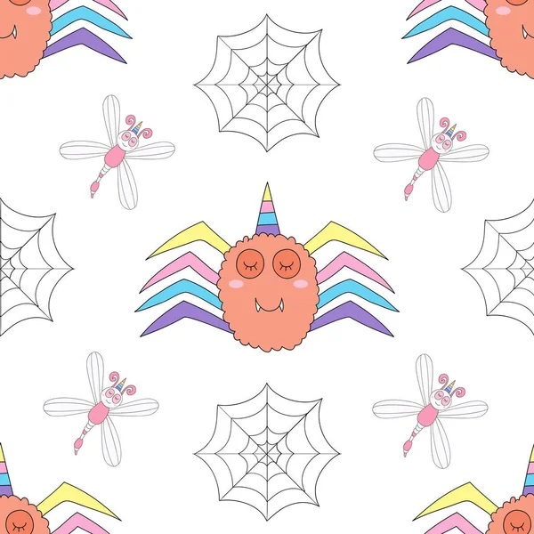 Dikişsiz desen sevimli örümcek karikatür el çizilmiş style.vector ve illüstrasyon