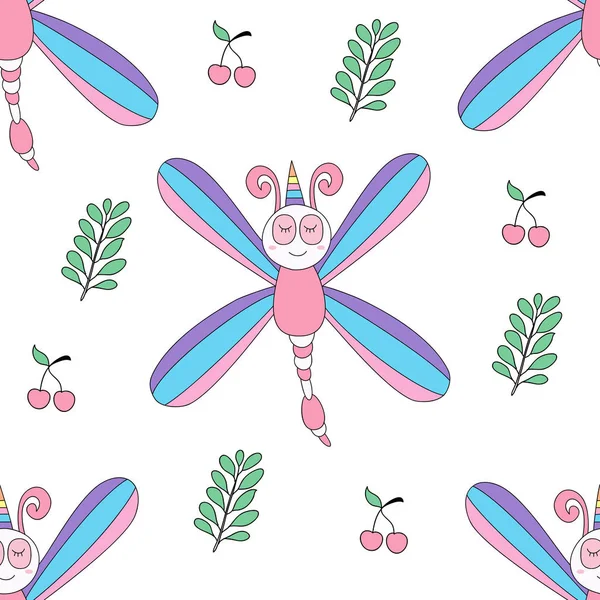 Dikişsiz desen sevimli yusufçuk karikatür el çizilmiş style.vector ve illüstrasyon