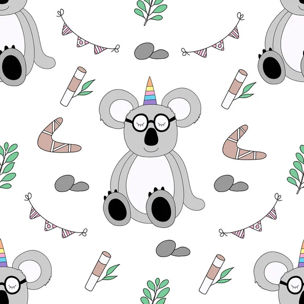 Dikişsiz desen sevimli koala karikatür el çizilmiş style.vector ve illüstrasyon