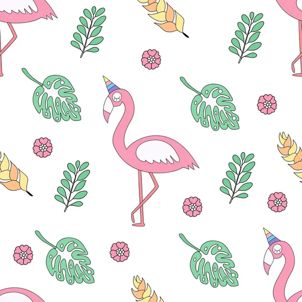Dikişsiz desen sevimli flamingo karikatür el çizilmiş style.vector ve illüstrasyon