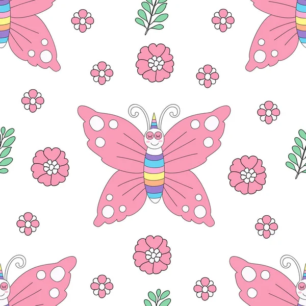 Dikişsiz desen sevimli kelebek karikatür el çizilmiş style.vector ve illüstrasyon