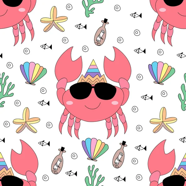 Dikişsiz desen sevimli yengeç karikatür el çizilmiş style.vector ve illüstrasyon
