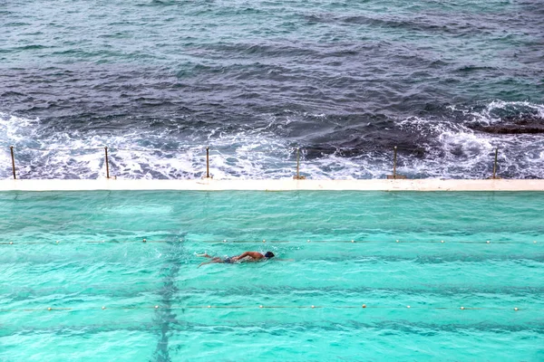 Человек Плавает Австралии Сидни Пляж Бонди — стоковое фото
