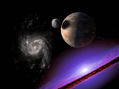 Planets, galaxy, Universe, Starry night sky, Milky way galaxy with stars and space dust in the universe, Long exposure photograph, with grain. clipart