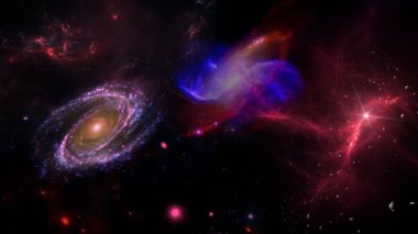 Gezegenler ve galaksi, bilim kurgu duvar kağıdı. Uzayın derinliklerinde güzellik. Evrende milyarlarca galaksi Kozmik sanat arka plan