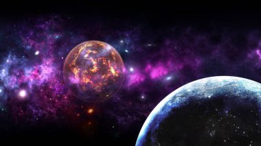 Gezegenler ve galaksi, bilim kurgu duvar kağıdı. Uzayın derinliklerinde güzellik. Evrende milyarlarca galaksi Kozmik sanat arka plan