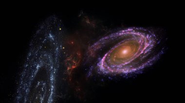 Gezegenler ve galaksi, bilim kurgu duvar kağıdı. Uzayın derinliklerinde güzellik. Evrende milyarlarca galaksi Kozmik sanat arka plan