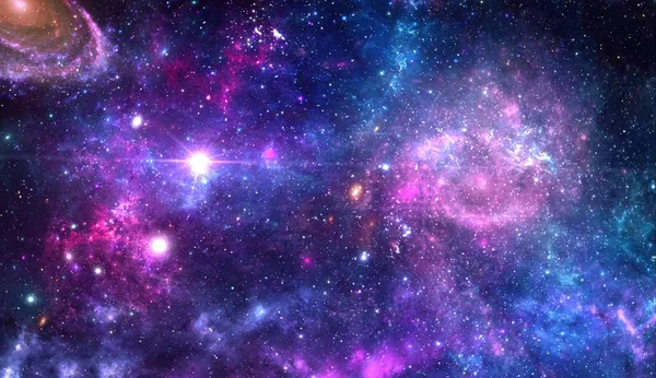 Universe all existing matter and space considered as a whole the cosmos.  scene with planets, stars and galaxies in outer space showing the beauty of space exploration.