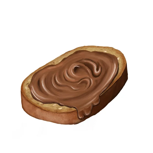 Pão com creme de chocolate. Raster ilustração, isolado no fundo branco . — Fotografia de Stock