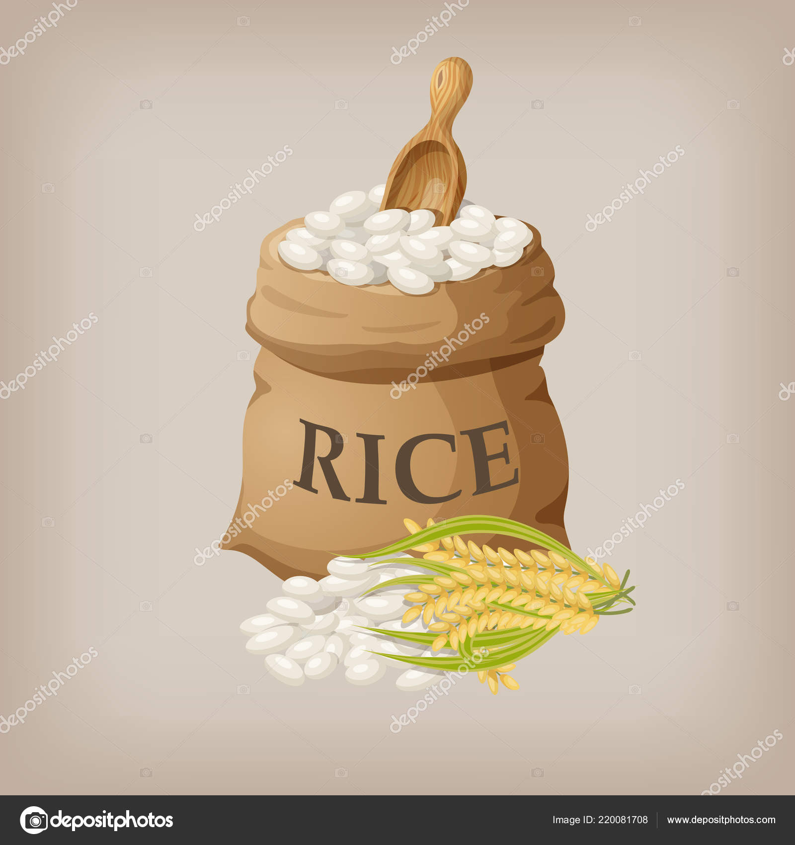 White rice in small burlap sack. Vector illustration Stock Vector Image by  © #220081708