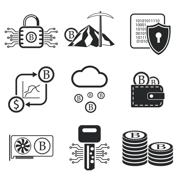 Bitcoin icon set. Crypto currency and mining icons. Vector illustration EPS10 — Stock Vector