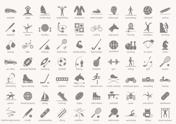 Conjunto de iconos deportivos de diseño plano con sombras. Ilustración vectorial EPS10 — Vector de stock