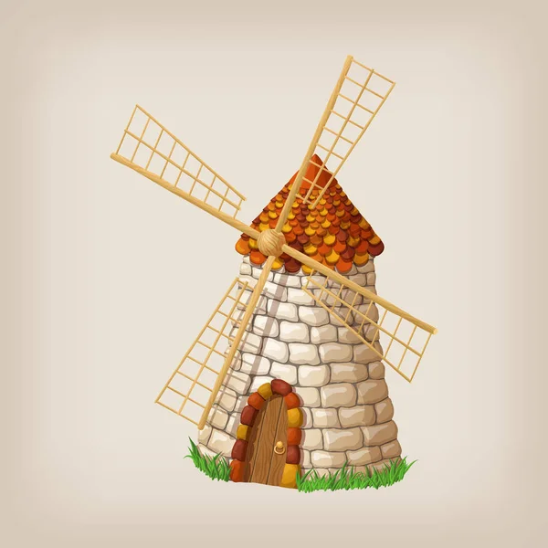 Ancien moulin à vent traditionnel bâtiment monoobjet couleur peint concept . — Image vectorielle