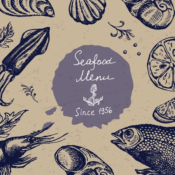 Vector Vintage Seafood Restaurant Flyer. handgezeichnetes Banner. ideal für Menü, Karte, Business-Förderung. — Stockvektor