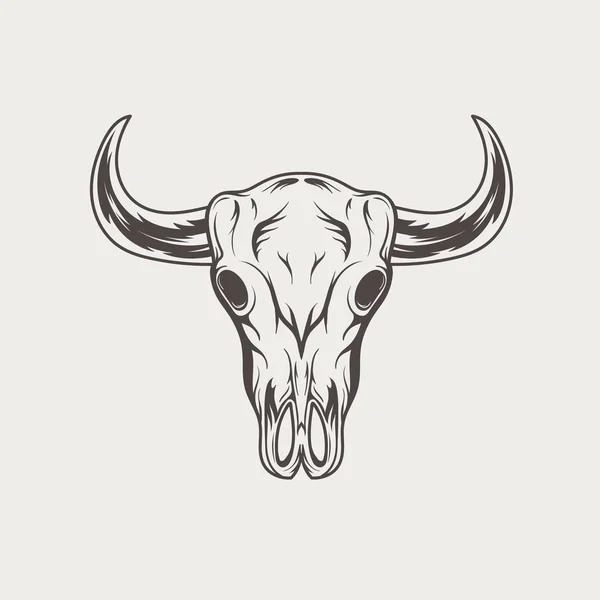 Bull Skull vintage inciso logo monocromatico. Illustrazione vettoriale — Vettoriale Stock