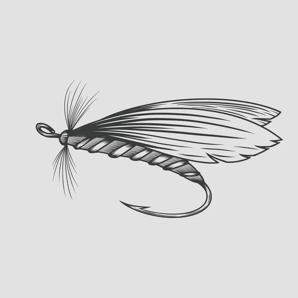 Fliegenfischen Fliegenfischen, Jahrgang graviert. Vektorillustration. — Stockvektor