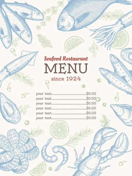 Volantino del ristorante di pesce d'epoca vettoriale. Bandiera disegnata a mano. Ottimo per menu, banner, volantino, carta, affari di pesce promuovere . — Vettoriale Stock