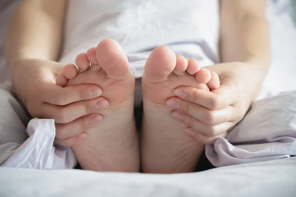 Girl Doing Foot Massage Sleep Close — Stock Photo, Image