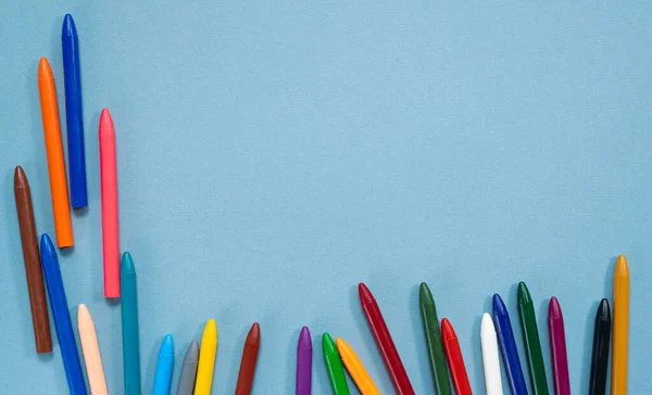 Fundo Lápis Cera Colorido Com Espaço Cópia — Fotografia de Stock