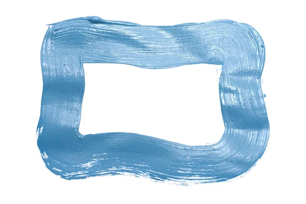 Blå Akryl Färg Utstryk Ram Isolerad Vit Bakgrund — Stockfoto