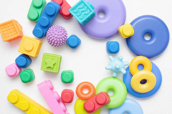 Baby Speelgoed Platte Lay Achtergrond Met Kopieerruimte — Stockfoto